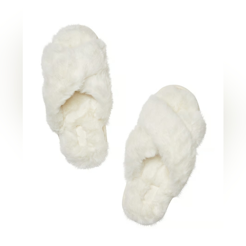 PINK Victoria's Secret faux fur slides slippers.